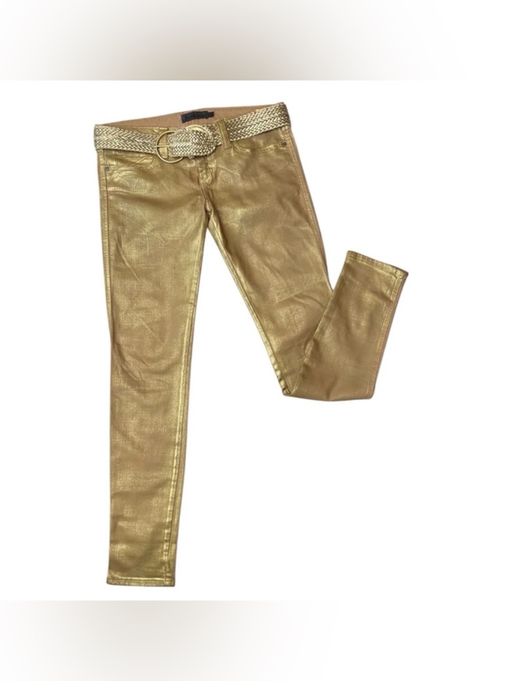 Y2K Low Rise Frankie B Wax Gold Skinny Jeans